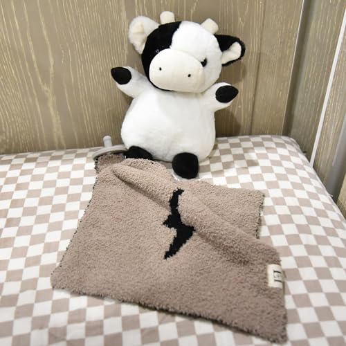 Image of L+L USA Lightning Bolt Baby Lovey Pacifier /Teether Holder 10 inchx10 inch - DreamSoft Plush Fluffy Cuddly Soothie Reversible Mini Comfort Blanket - Newborn Gift Essential Babies Boys and Girls (Black /Brown)