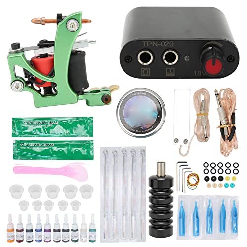 Professional Complete Tattoo Kit, Multifunctional 9 Ink Grommet Supplies Coil Tattoo Machine Power Supply Pen Kit 90‑265V(Us 110-240V) #TOP7