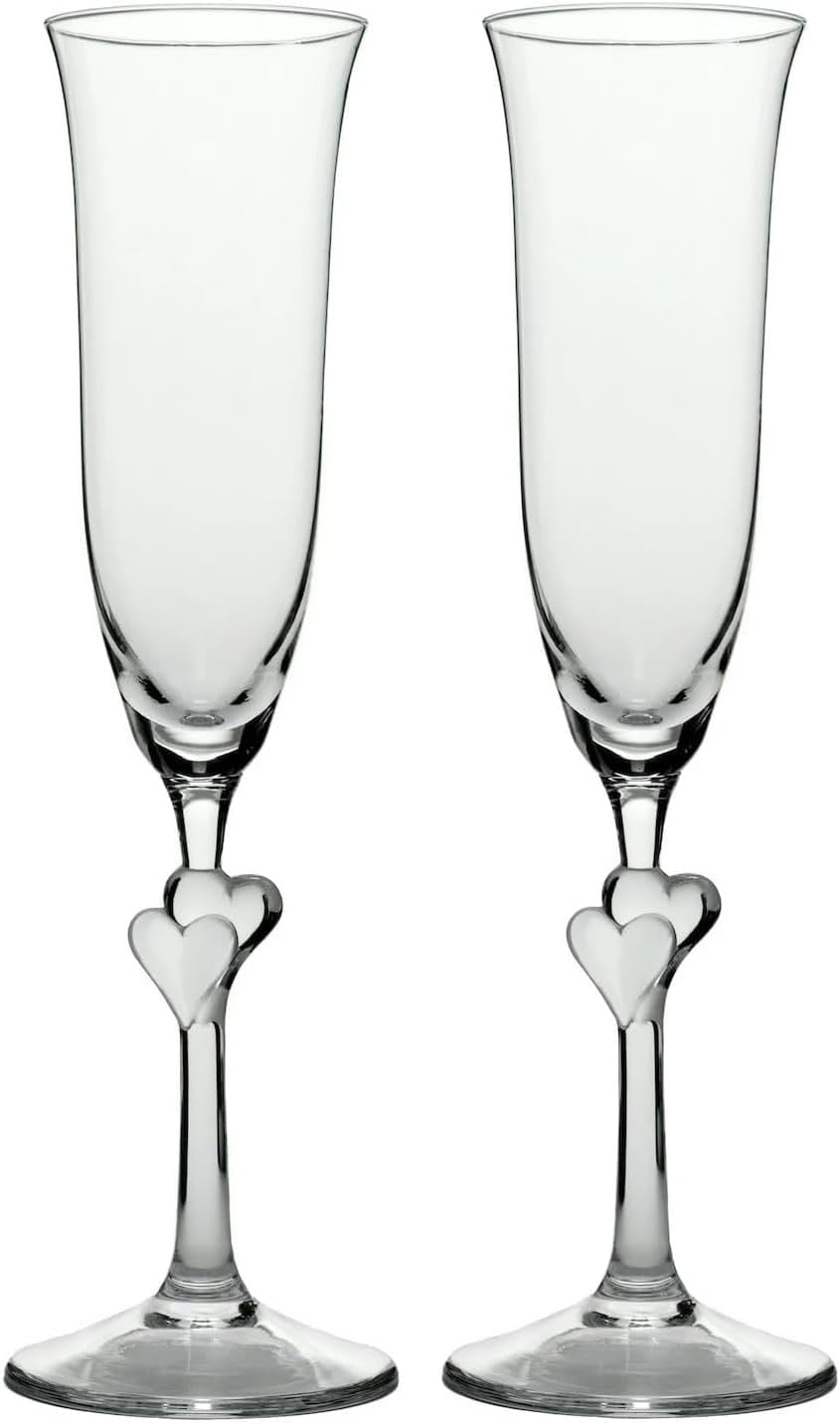 Stölzle Lausitz L'Amore Crystal Champagne Glasses Set of 2 (Satin Heart Design). Dishwasher Safe Glass Champagne Flutes Set of 2 (6 Fl oz). Mimosa Glasses / Mimosa Flutes - Genuine Stölzle Glassware