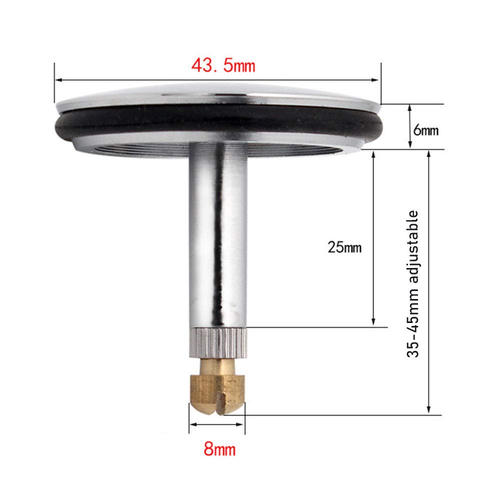 Tappo A Cuneo Per Vasca Da Bagno 43mm – Regolabile In Lunghezza – Rame Cromato Argento