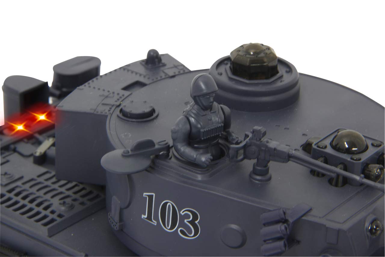 JAMARA Char Tiger Battle Set 2,4 GHz – Mode Bataille avec indicateur de dégâts simulé (Panne d'entraînement, incapacité de Combat et de Conduite), extrêmement maniable, feu de Canon, feu de