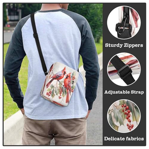 Crossbody Bag Red Cardinal Holly Christmas Messenger Bag for Women Men Purse Shoulder Bag Satchel Bag with Adjustable Strap 202b17224