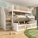 Zravenna Hochbett Etagenbett 90x200 cm & 140x200 cm, Rausfallschutz Kinderbett mit Bettkasten,...