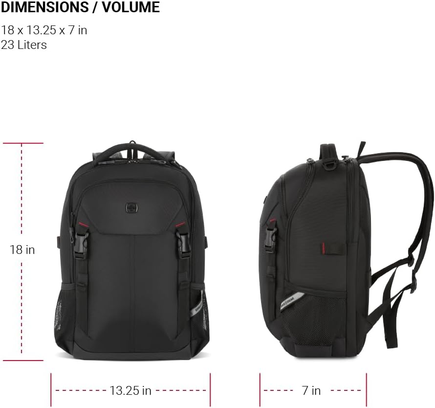 SwissGear Civic Pro Laptop Backpack, Black, 18"x13.25"x7" - Image 5