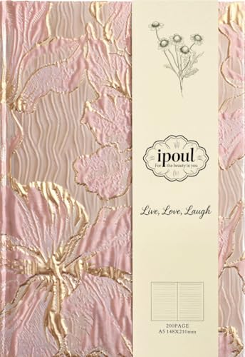 ipoul Floral Journal for women, Hardcover Notebook, A5, 6x8, Ruled Pages, Lay Flat, Pretty Journal, Lily Flower, Pink, can be Reading Journal, Writing Notebook, Self Love Journal, Personal Journal