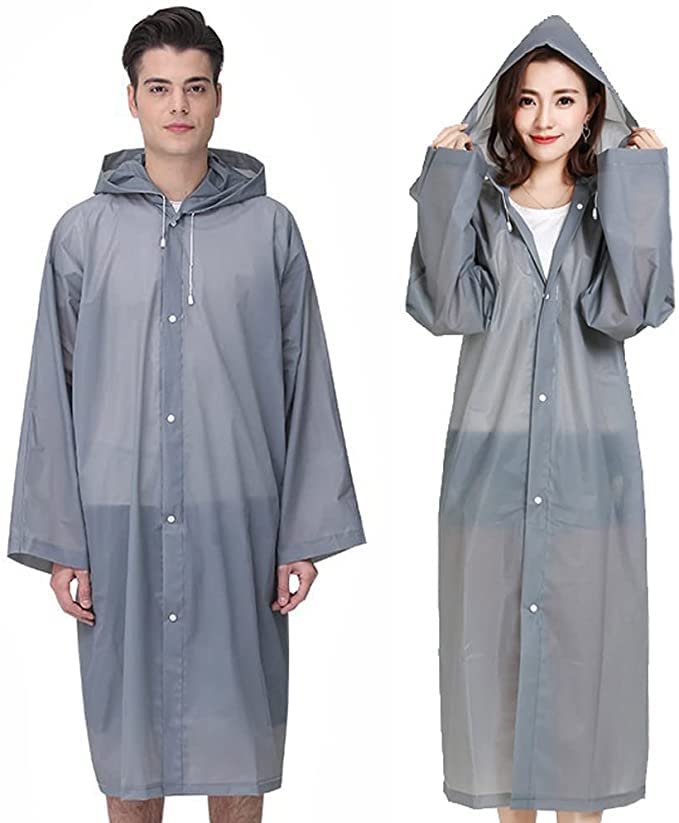 Image of Rain Ponchos Raincoats for Adults Reusable, 2 Pcs Raincoats Ponchos Emergency for Women Men with Hood and Drawstring