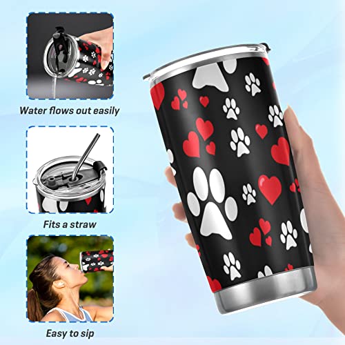 Yasala Tumbler White Cat Paw Print Red Heart Insulated Coffee Cup Beverage Container Travel Mug With Straw And Lid Double Wall Stainless Steel 20Oz Bpa-Free For Sport, Back To School #TOP4