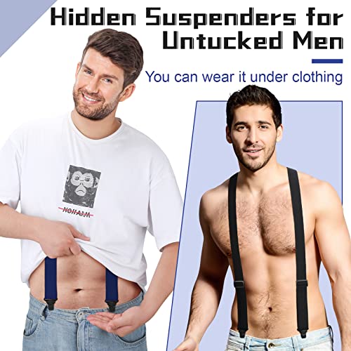 Janmercy 2 Pcs Under Clothing Suspenders For Men Airport Suspenders Plastic Clips Hiking Hidden Suspender For Men (Black, Navy Blue, Y Shape) #TOP1