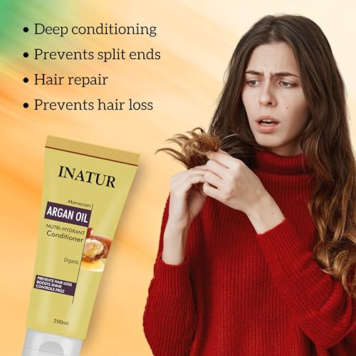 Image of inatur Argan Oil Hair Conditioner | Nourishing & Frizz Control | Deep Conditioning for Smooth, Shiny Hair | Sulphate-Free & Color Safe Formula | 200ml
