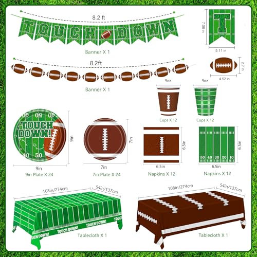 Football Party Decorations Football Party Supplies Dinner Plates Napkins Cups Banner Touchdown Tablecloth for Football Birthday Game Day Tailgate Decorations Serve 24 - Image 5