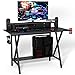 Tangkula Gaming Computer Desk with Monitor Shelf, Gaming Table Workstation with Cup Holder Headphone Holder & Built-in Power Strip, Computer Workstation Writing Desk Home Office Desk, Black