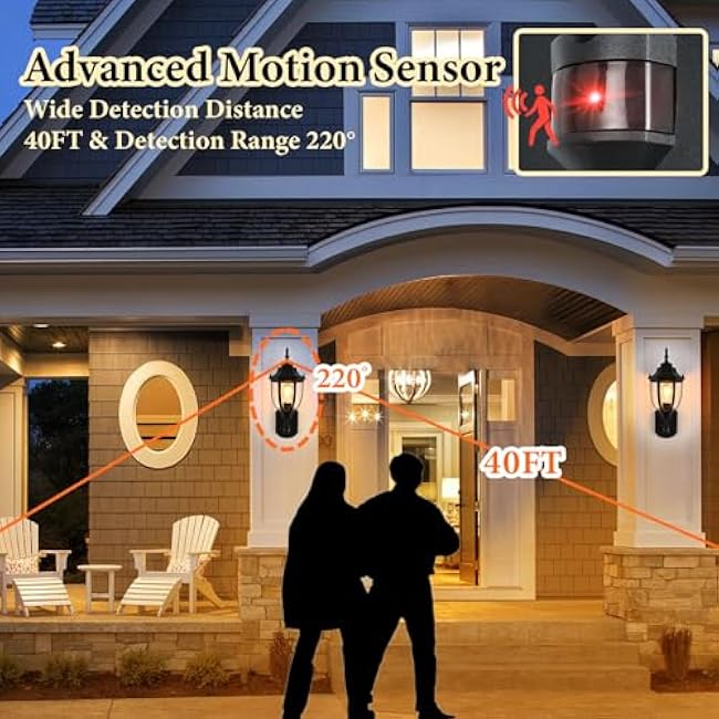 Porch Lights Outdoor Motion Sensor Wall Sconce Anti-Rust Aluminum, Exterior Outdoor Wall Lights Dusk to Dawn Porch Light Fixture Wall Mount for House Outside Patio