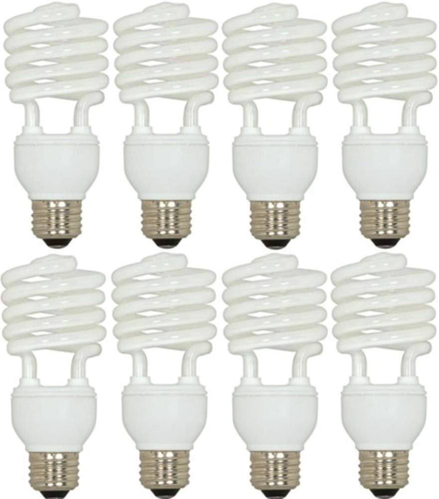 Satco S6279 Mini Spiral Compact Fluorescent Light Bulbs (8-Pack), 23 Watt, 120 Volts, 1600 Initial Lumens, T2 Lamp Shape, Medium Base, E26 ANSI Base, 18T2/27 Lamp Code, 2700 Kelvin Temp, 82 CRI