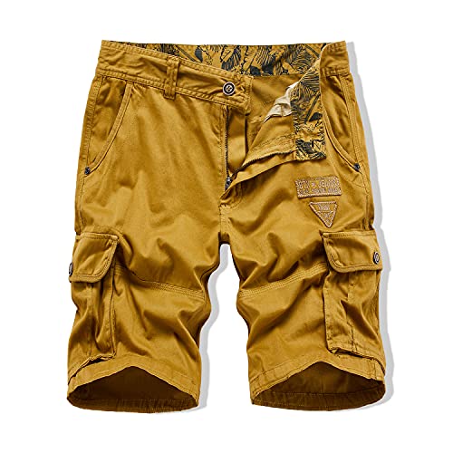 XIONG TAI Mens Cargo Shorts with Pockets Relaxed Fit Cargo Pants Man Camo(A346 Yellow,34)