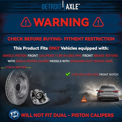 Image of Detroit Axle - Front Brake Kit for 2009 2010 2011 2012 Dodge Journey | Drilled and Slotted Brake Rotors Ceramic Brake Pads Brake Calipers Replacement 11.89 inch inch Rotors