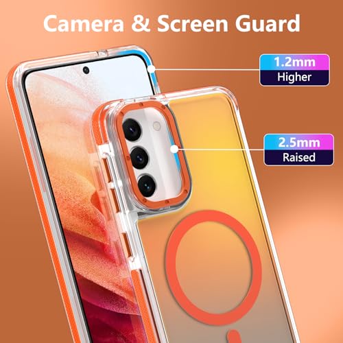 Image of Magnetic Case for Samsung Galaxy S21 Plus [Compatible with Magsafe] [Cute Fashion Fluorescent Design] [1 Screen Protector] Slim Translucent Matte Case for Galaxy S21 Plus 6.7 inch, Orange