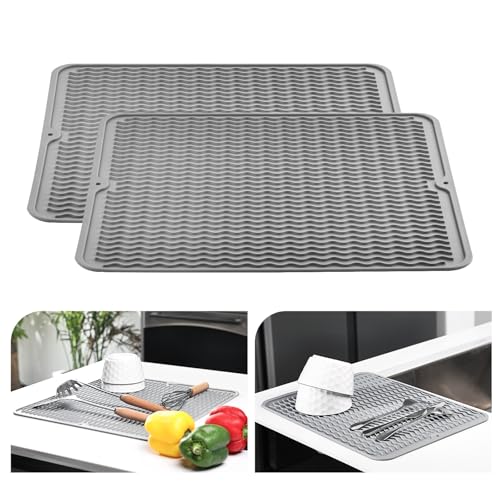 KitchenRaku Abtropfmatte , Geschirr aus Silikon hitzebeständiges rutschfestes Abtropfmatte Spüle,Spülmatte Abtropfunterlage,Tischset