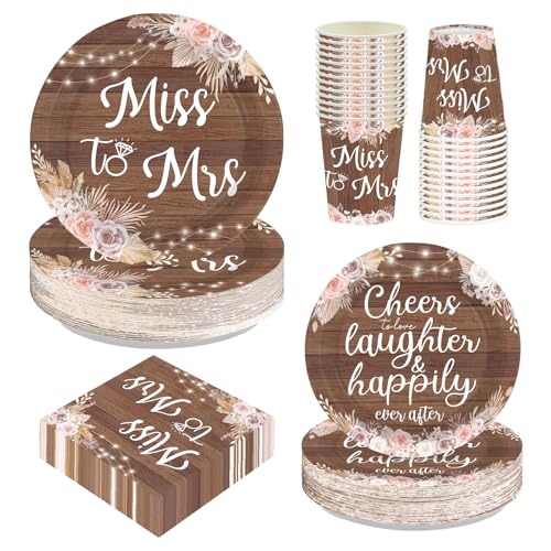 Greencian 250Pcs Boho Bridal Shower Decorations Brown Floral Plates and