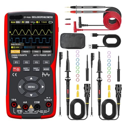 TIEOAXFT Osciloscopio multímetro portátil de Doble Canal con Pantalla a Color 703s, Instrumento de reparación de automóviles, medición multifunción 3 en 1(ZT-703S package2)