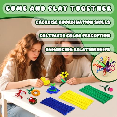 Image of Hssugi Green Pipe Cleaners, 100PCS Pipe Cleaners Craft Supplies | Glitter Green Pipe Cleaners Bulk Fuzzy Sticks for DIY Art and Craft Projects Home Decoration