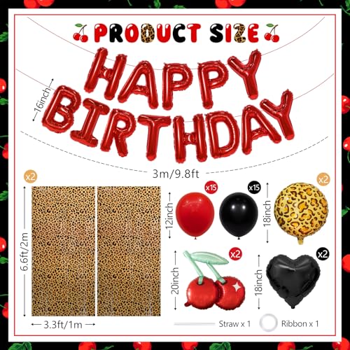 Image of Cheetah Print Birthday Party Decorations with Leopard Print Foil Fringe Curtains,Happy Birthday Letter Balloons, Heart,Cherry,Leopard Round Foil Balloons,Latex Balloons for Birthday Party Women Girl