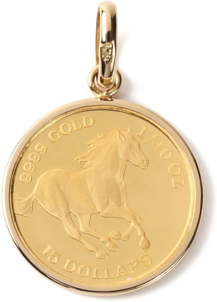 K24ネックレストップ K18枠 ツバル ペンダントトップ 楽天市場】ペンダントトップ K24 ツバルホース コイン 1/10oz K18 枠付