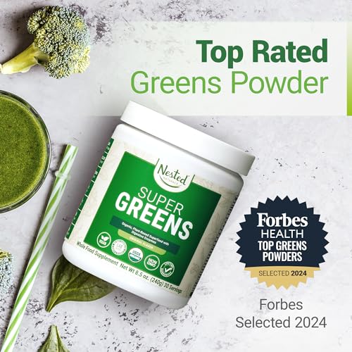 Nested Naturals Super Greens Daily Greens Superfood Powder - Certified USDA Organic Green Powder w/20+ Whole Foods, Probiotics, Fiber & Enzymes - Original Flavour, 30 Servings Tub & 30 Serving Refill - Thumbnail 3