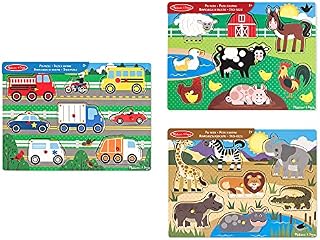 Melissa and Doug Wooden Toys - 3 Peg Boards for Children - Farm Animals,Safari and Vehicles | Learning Toys for 2 Year Old Girls & Boys Toddler Puzzles Gifts | Kids Wooden Jigsaws for Children Age 2-4