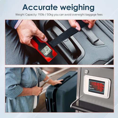Image of travel inspira Luggage Scale Battery-Free, Travel Essentials, Portable Handheld Digital Suitcase Weight Scale for for Travel Accessories, 110lbs /50kg (Red)