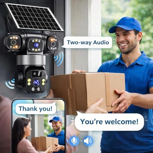 Image of Dr Vision 3 Lens Solar 4G Powered PTZ Outdoor CCTV Camera | 360 View | Color Night Vision | Two Way Audio | 4G SIM-Based Security Camera for Home with Mobile App V380 Pro (3 Lens Solar)