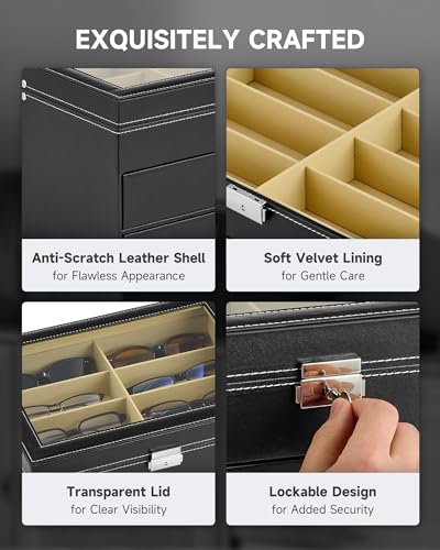 image for CO-Z 24 Compartment Sunglasses Organizer, Leather Eyeglasses Storage B