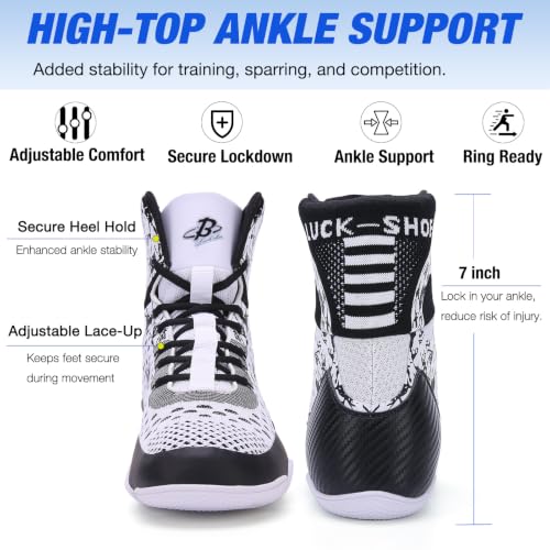 Image of Mens Boxing Shoes High Top Lightweight Breathable Boxing Boots with Ankle Support for Training and Sparring LS198