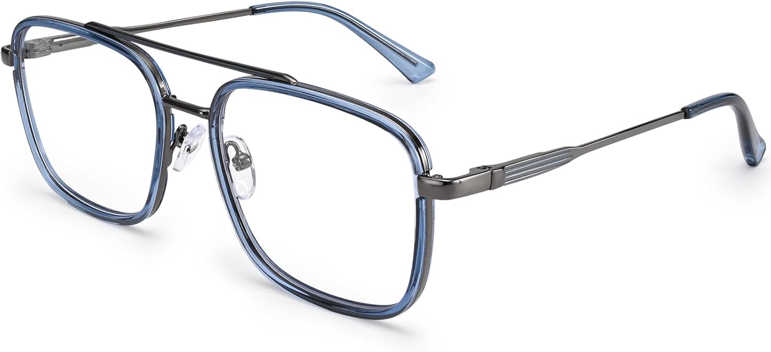 Dollger Aviator Blue Light Glasses for Men Women Anti BlueLight Computer Gaming Glasses Square Classic Metal Frame Eyeglasses