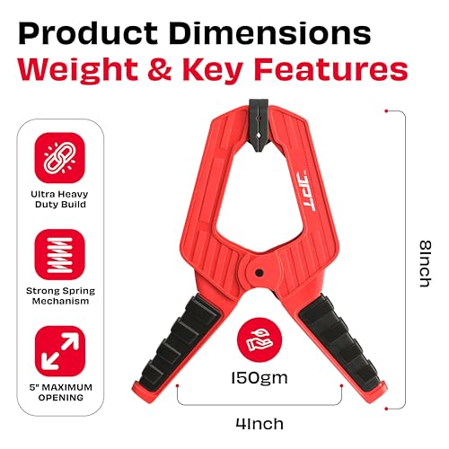 Image of JPT Ultra Heavy Duty 200MM Wood Spring Clamp - 180N Strong Grip with Bold Steel Spring | 4-Inch Clamping Capacity | High-Strength ABS for Carpentry, DIY & Workshop Use