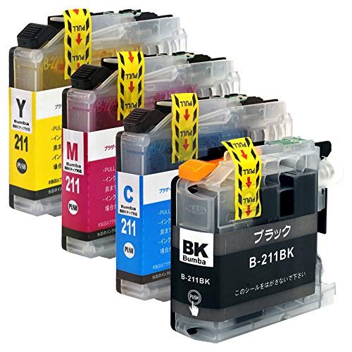 Bumba(ブンバ)のインク ブラザー対応 インクカートリッジ LC211(PGBK/C/M/Y) 顔料タイプ-4色セット Bumba製互換インクカートリッジ ICチップ付き 残量表示機能付き 【1年商品保証】211-4PG