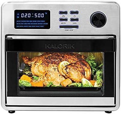Kalorik MAXX Digital Air Fryer Oven, 16 Quart, 9-in-1 Countertop Toaster Oven and Air Fryer Combo, 21 Smart Presets, 9 Easy-to-Clean Accessories, 1600W, Stainless Steel