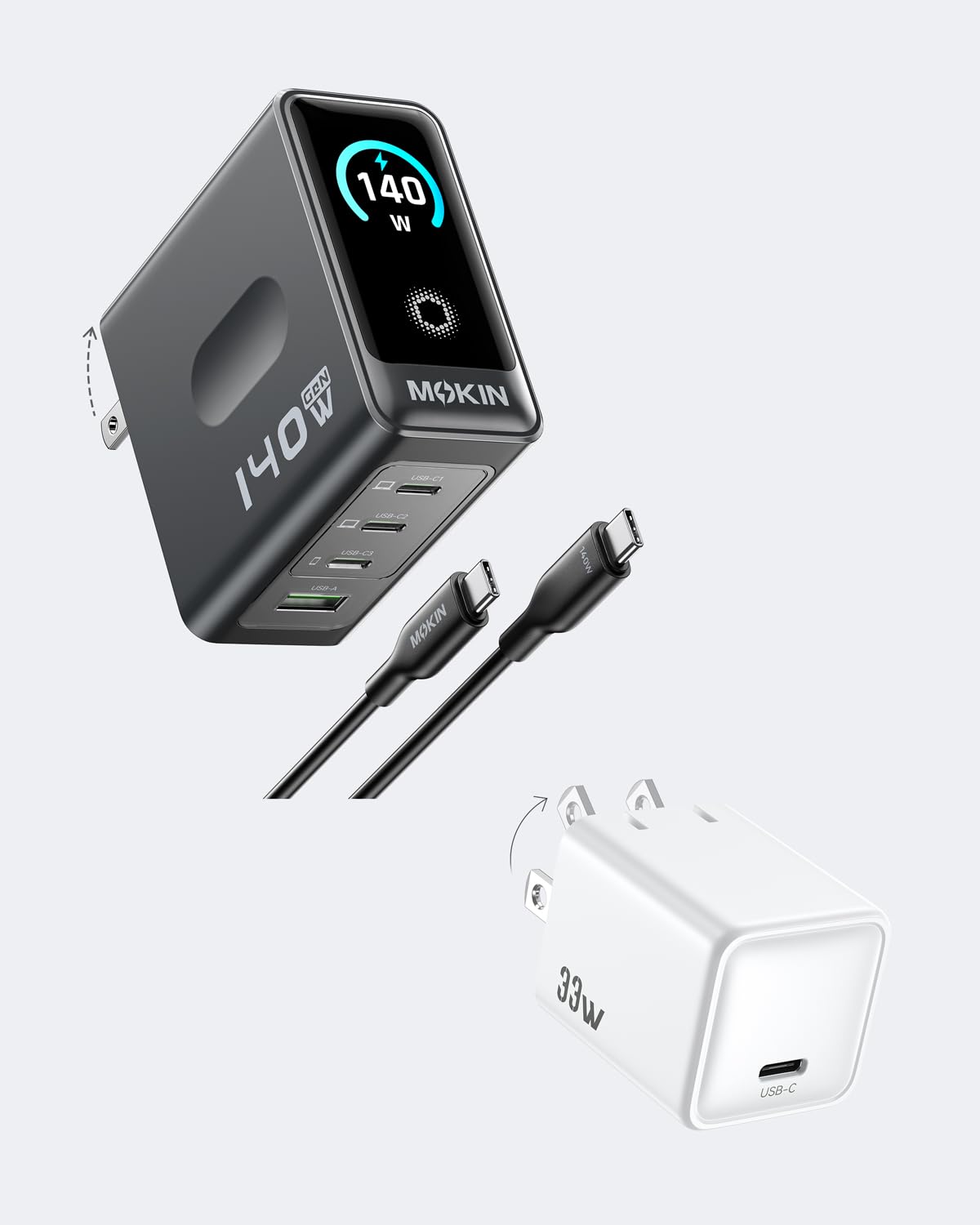 MOKIN 140W Ultra-Fast 3C1A Charger and MOKIN 33W USB-C Charger Block Bundle
