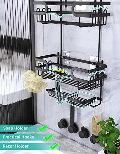 Hapirm Hanging Shower Caddy With Two Soap Holders, Rustproof & Waterproof Shower Shelf Over Shower Head With 12 Hooks, No Drilling Shower Organizer For Bathroom - Black #TOP4