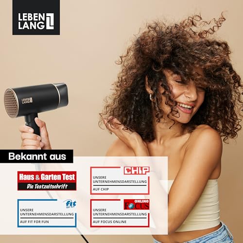 Foto von LEBENLANG Föhn Haartrockner Ionen 2100W - Anti-Spliss mit Kaltluft Modus | Reisefön klappbar klein & Zubehör | Reise Hair Dryer Ion Fön Haarföhn Haarfön Reiseföhn fohnen Haar trocken Föhne Airdryer