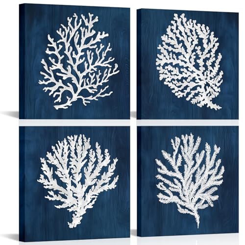 iKNOW FOTO Blue Bathroom Wall Art Beach Canvas Set of