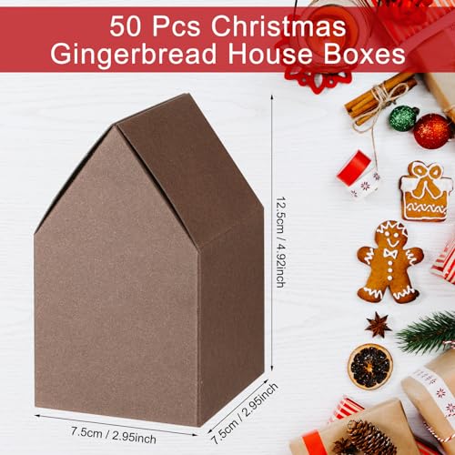 Cholemy 50 Pack Christmas Gingerbread House Box Kit DIY Crafts Cookie House Shaped Cardboard Boxes DIY Build Gingerbread Houses Crafts Supplies for Xmas Holiday Party Supplies(Dark Brown) by Cholemy - Image 3