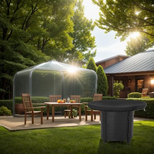 JAMSSOW Feuerplatte Abdeckung, 420D Wasserdicht Anti-UV Grillplatte Schutzhülle,Rund Wasserbeständigkeit Abdeckungfür Feuerplatte und Grillplatte, Feuerplatte Zubehör (Schwarz, ø 80cm)