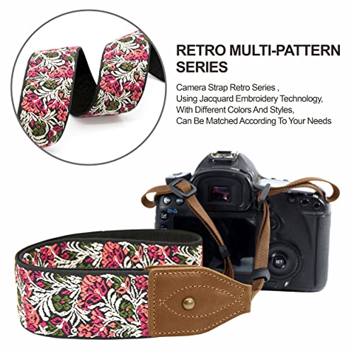 Padwa Lifestyle Camera Strap - 2" Wide Classic Vintage Crazy Horse Arts Cowhide Head Cotton Embroidered Universal Neck Shoulder & Crossbody Camera Straps for Photographers Gift and All DSLR Cameras