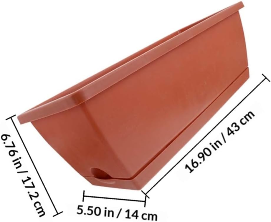 HOMSFOU 4pcs Large Rectangle Window Box Planter Pots with Trays, Plastic Vegetable and Herb Growing Planter Boxes for Balcony Garden, 43cm X 19cm X 15.2cm