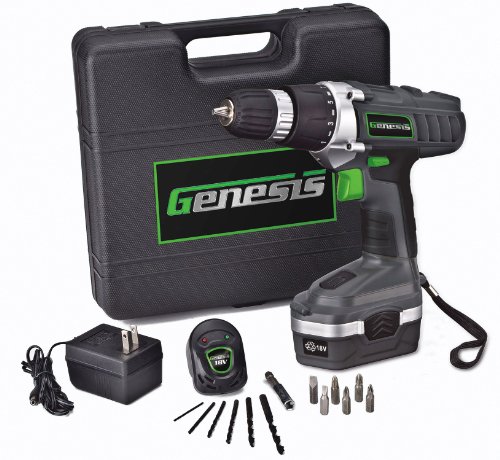 image for Genesis GCD18BK 18 Volt Cordless Variable Speed Drill/Driver Kit, Grey