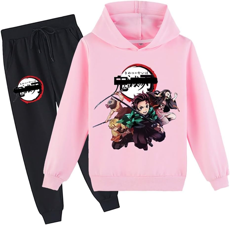Anime Hoodie Sweatshirt and Sweatpants 2 Piece Outfits Boys Girls Long Sleeve Pullover Hooded Sweatsuits Jogger Sets