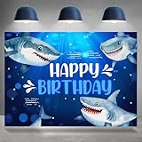 Rsuuinu Shark Birthday Backdrop for Boys Kids Under The Sea Photography Background Shark Theme Happy Birthday Party Decoration Supplies Cake Table Banner Photobooth Studio Props 7x5ft