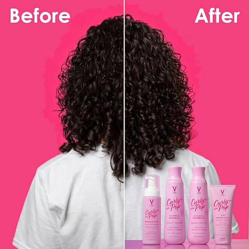 Image of V&Co. Beauty Curly Pop Curl Defining Cream - Curl Cream for Curly Hair, Anti Frizz & Moisturizing Hair Care with Peptides & Jojoba Oil - Defines Curls, Enhances Elasticity & Adds Hydration - 6 oz