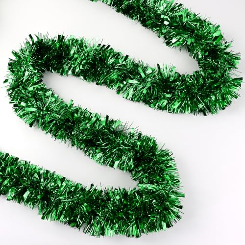 33FT Green Christmas Tinsel Garland Decoration Shiny Metallic Foil Garland Decor for Christmas Tree Parade Floats Birthday Disco Party New Year Parties Indoor and Outdoor Xmas Ornaments