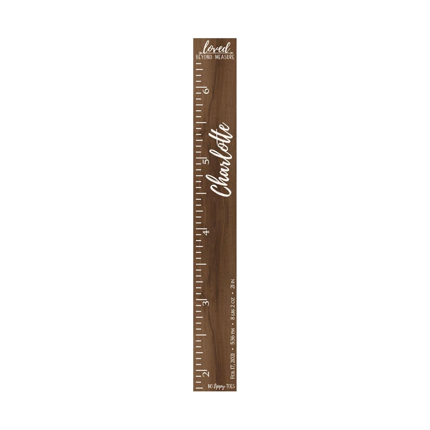 Wooden Kids Growth Height Chart Ruler for Boys and Girls Painted (The No Tippy Toes - Loved Beyond Measure) Back40Life